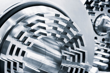 Poster - Metal part of a pharmaceutical grinder pump close-up, Industrial concept background.