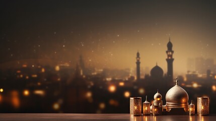 Wall Mural - An islamic lantern with a blurred background for al fitr and adha eid, Ramadan.