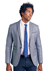 Sticker - Handsome african american man with afro hair wearing business jacket smiling looking to the side and staring away thinking.