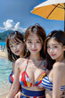 © anmitsu - A group of young and beautiful smiling women are enjoying a vacation on a tropical beach