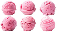 Collection Of PNG. Strawberry Ice Cream Ball Isolated On A Transparent Background.