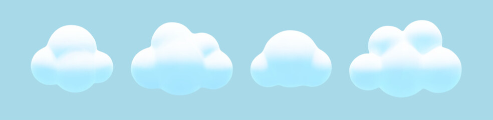cartoon 3d fluffy clouds set. vector soft white cloud on blue background. 3d render bubble shape rou