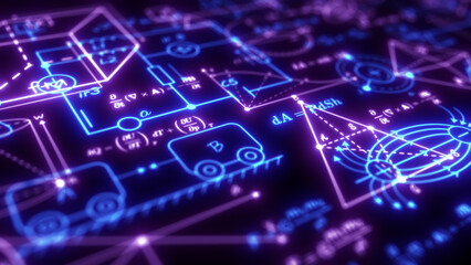 Wall Mural - school background in physics and mathematics .formulas and drawings. scientific research. illustrati