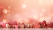 A gentle and soothing display of hearts glowing in a red hue, blending into a tranquil light pink and bronze background, conveying a sense of love and calm, Valentine’s Day, with copy space