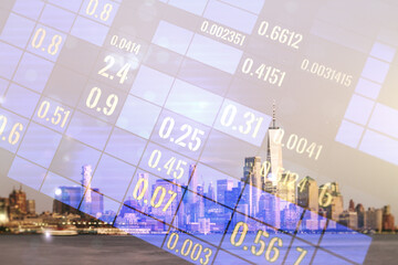 Aufkleber - Multi exposure of creative statistics data hologram on New York city skyscrapers background, stats and analytics concept