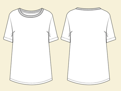 Women's Short sleeve Crew neck T Shirt flat sketch fashion illustration drawing template mock up