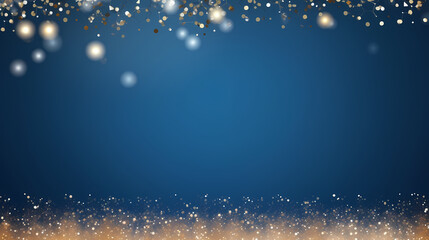 Wall Mural - golden and silver xmas lights on blue background for merry christmas or season greetings message,bright decoration.Elegant holiday season social post digital card.Copy type space for text or logo
