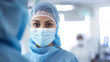 © Dirk - Smiling surgeon middle east woman in surgical operating room, talented doctor surgeon successfully performed complex surgery on patient, happy smiling middle east woman in medical coat and cap. Profes