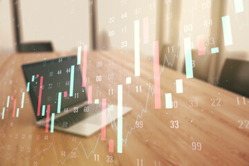 Poster - Double exposure of abstract creative financial diagram on modern laptop background, banking and accounting concept