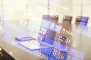 Poster - Double exposure of abstract creative statistics data hologram on laptop background, statistics and analytics concept