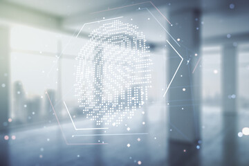 Aufkleber - Multi exposure of virtual abstract fingerprint illustration on abstract empty interior background, digital access concept