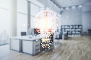 Aufkleber - Virtual Idea concept with light bulb illustration on a modern furnished office background. Multiexposure