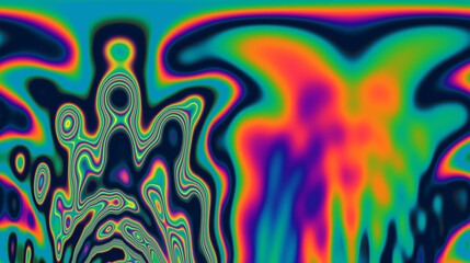 Aufkleber - 
A vivid and mesmerizing scene filled with neon-toned glitched patterns, elevated by an enchanting polarization effect, creating a vibrant and trippy backdrop.