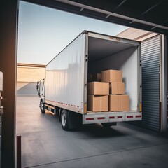 Wall Mural - Cargo Loading, Open Delivery Truck Being Loaded with Boxes at the Warehouse, Generative AI