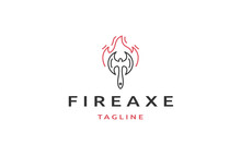 Fire Axe With Line Art Style Logo Design Template
