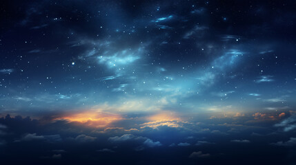 Sky background at night with bright stars The image of the dark sky filled with stars is beautiful and magical. Simulated and realistic images of memories of a night with a hazy sky and bright stars.