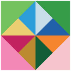 Poster - abstract background with squares, rectangles, rhombus and crosses. Vector illustration. Design elements with basic geometric shapes in full color. Simple and flat for various needs
