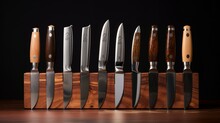 A Versatile Kitchen Knife Block, Housing An Array Of Gleaming Knives, All Ready To Meet The Challenges Of The Culinary World.