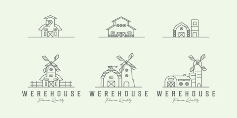  set werehouse vintage icon logo minimalist line art illustration design from role