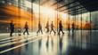 Meeting walking motion person airport crowd group hall rush business architecture blurred interior travel