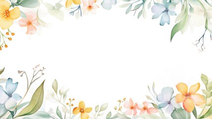 Wall Mural - watercolor border frame with tender flowers, illustration for invitation, wedding design, greeting card
