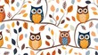 Cute owl on branch pattern