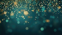 Teal Green And Gold Abstract Glitter Bokeh Background.