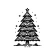 christmas tree vector. black and white christmas tree illustration no fill. simple christmas tree line art	