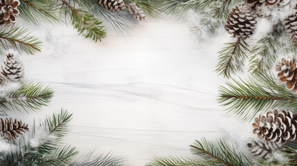 Wall Mural - hristmas watercolor card blank. Christmas tree branches on white background. C Christmas tree needles on natural background. Green branches and copy space. Holiday card.