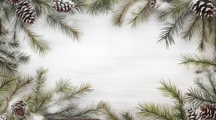 Wall Mural - hristmas watercolor card blank. Christmas tree branches on white background. C Christmas tree needles on natural background. Green branches and copy space. Holiday card.