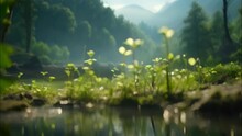 Plants Near Water Flow, Earth Day Concept