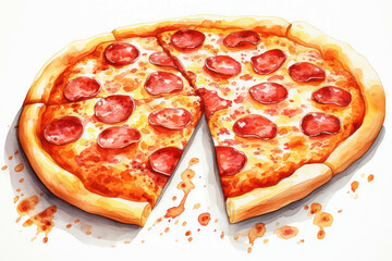 Wall Mural - Dinner cheese food meat delicious pizza slice mozzarella italian background salami