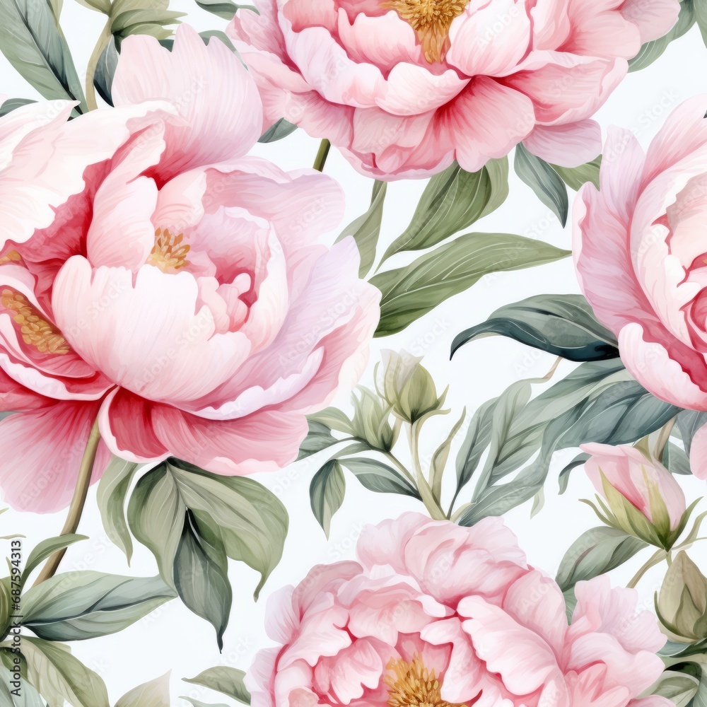 Seamless pattern of soft pink watercolor peonies, illustration Stock ...