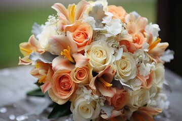 Wall Mural - Beautiful fresh bouquet of flowers for the bride close up