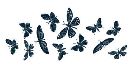 Butterfly silhouette flow drawing abstract concept. Vector flat graphic design illustration
