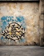 Abstract angular graffiti on a shabby concrete wall