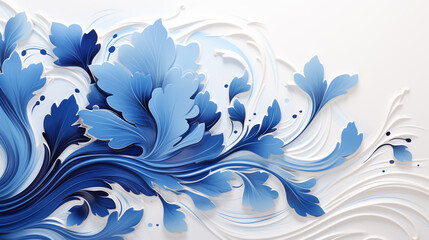 Wall Mural - Floral in blue and white. abstract botanical pattern.