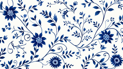  Floral in blue and white. abstract botanical pattern.