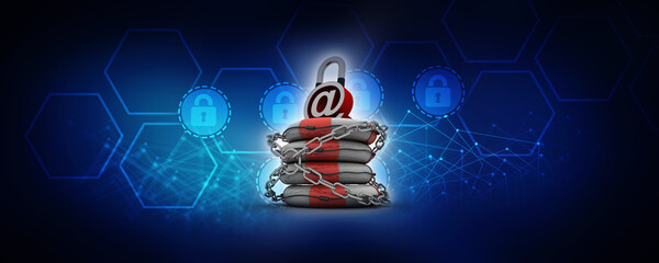 Poster - 3d rendering E-mail symbol with lock. Internet security concept