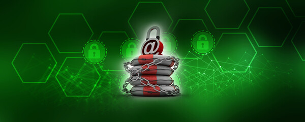 Poster - 3d rendering E-mail symbol with lock. Internet security concept