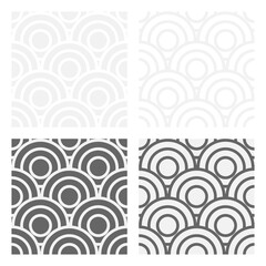 Wall Mural - Set of seamless gray patterns of circles arcs lines to create fabric and wallpaper, easy background for Christmas card. Geometric white shapes in trendy retro style for cover decoration.