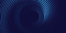 Abstract Blue Glowing Geometric Lines On Dark Blue Background. Modern Shiny Blue Circle Lines Pattern. Futuristic Technology Concept