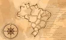 ANCIENT PARCHMENT MAP OF BRAZIL