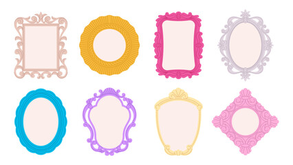 Wall Mural - vintage mirrors, frames decorative elements. luxury mirror, isolated doodle fashion home accessories