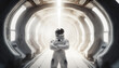 © Tim Bird - Astronaut in space man suit standing in spaceship with folded arms