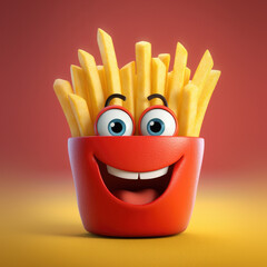 Sticker - Cute Cartoon French Fries Character with Big Eyes