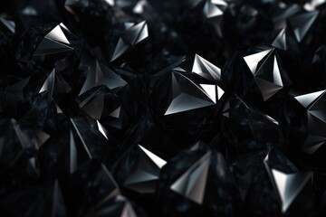Poster - 3d rendering of a black diamond on a black background. high quality photo, abstract black crystal ba