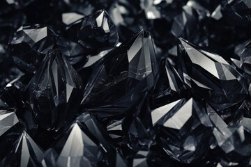 Poster - macro shot of a group of faceted diamonds on black background, abstract black crystal background, 3d
