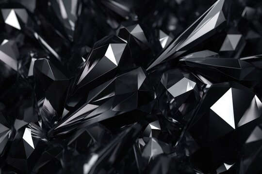 Abstract 3d rendering of chaotic low poly shape. Futuristic background with polygonal shapes, Abstract black crystal background, 3D render, AI Generated