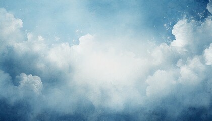 pastel sky blue background with soft puffy cloudy white center with faded vintage textured border